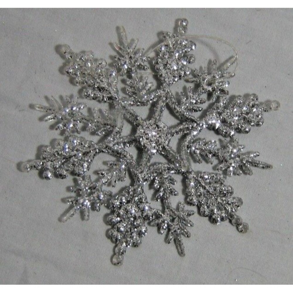 Large Plastic Silver Glitter Snowflake Christmas Ornament 6 1/2"